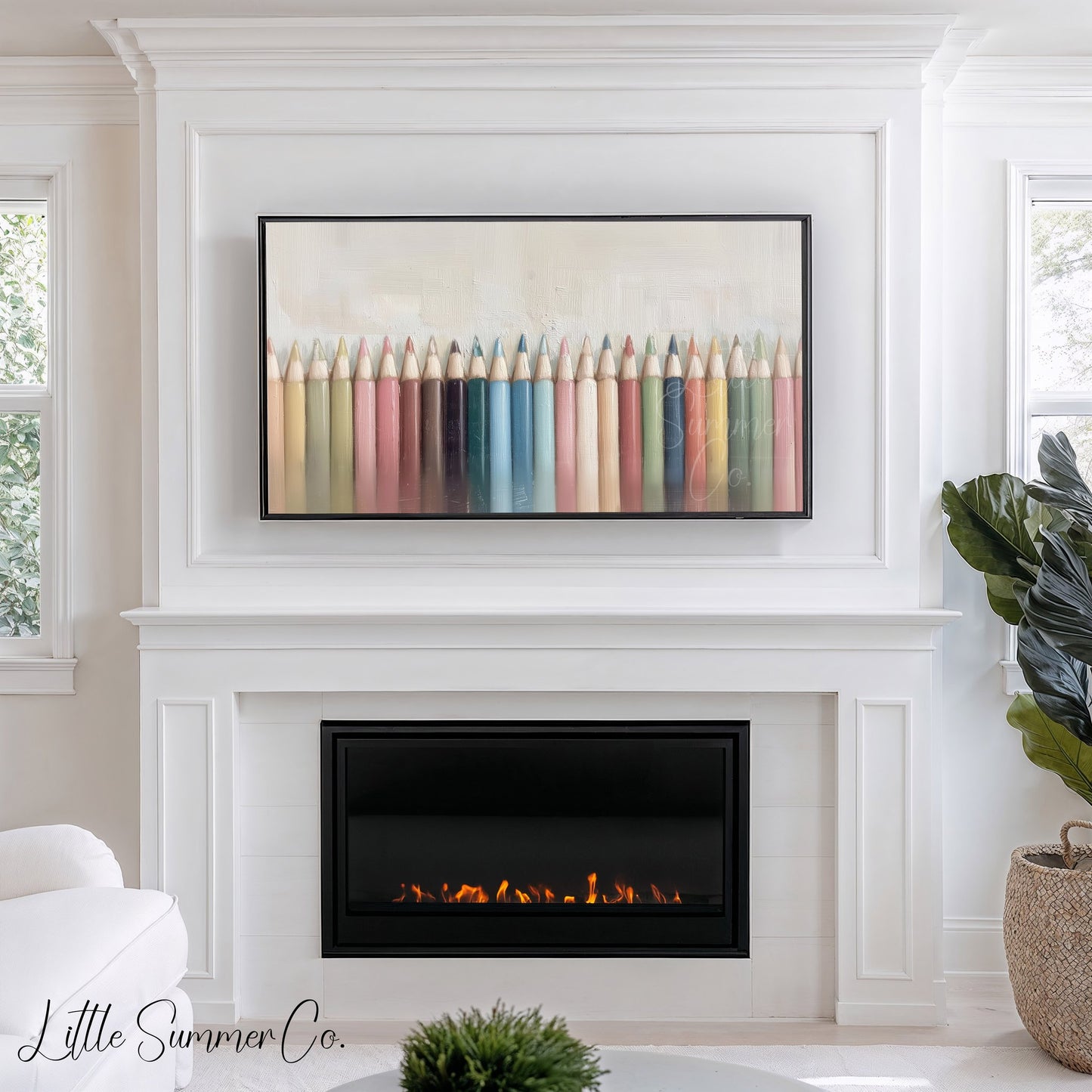 Colored Pencils Row Frame TV Art displayed on a TV