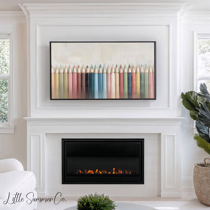 Colored Pencils Row Frame TV Art displayed on a TV