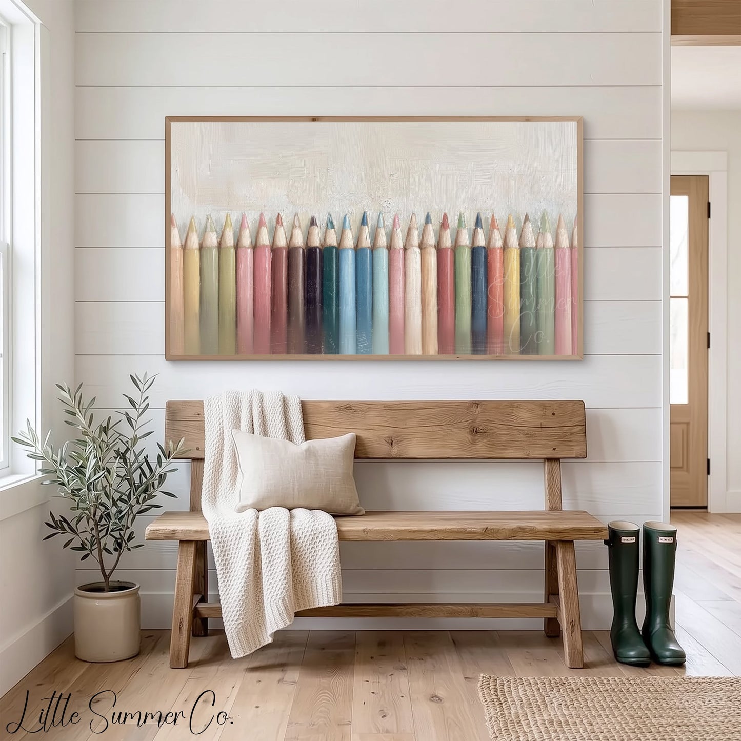 Colored Pencils Row Frame TV Art displayed on a TV