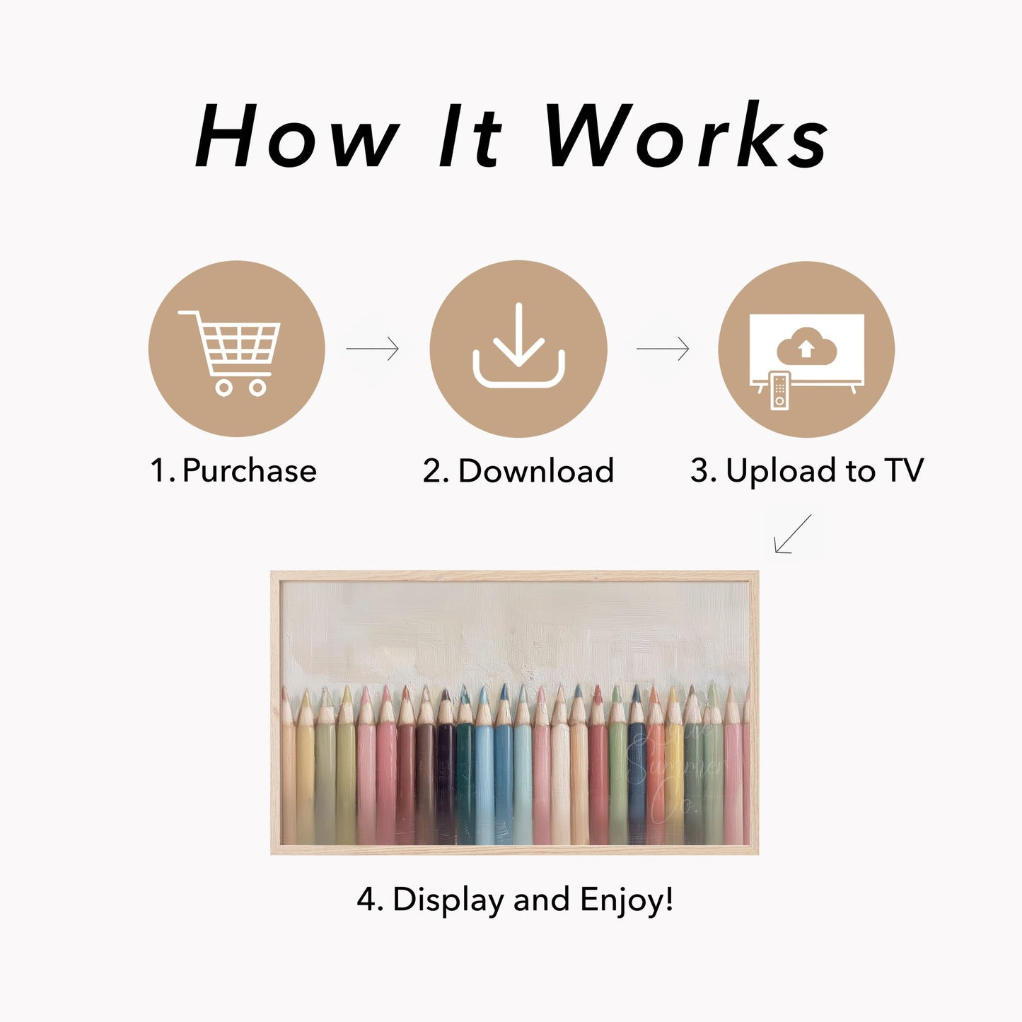 Colored Pencils Row Frame TV Art displayed on a TV
