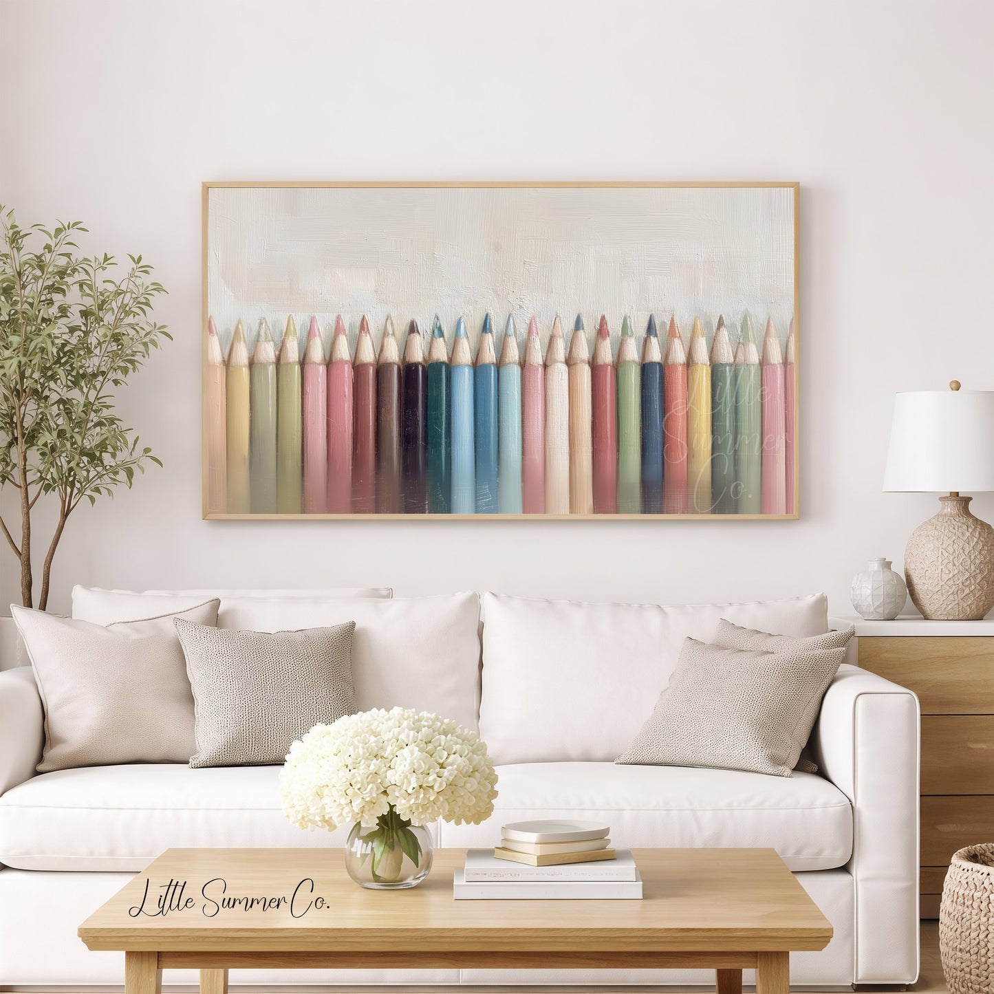 Colored Pencils Row Frame TV Art displayed on a TV