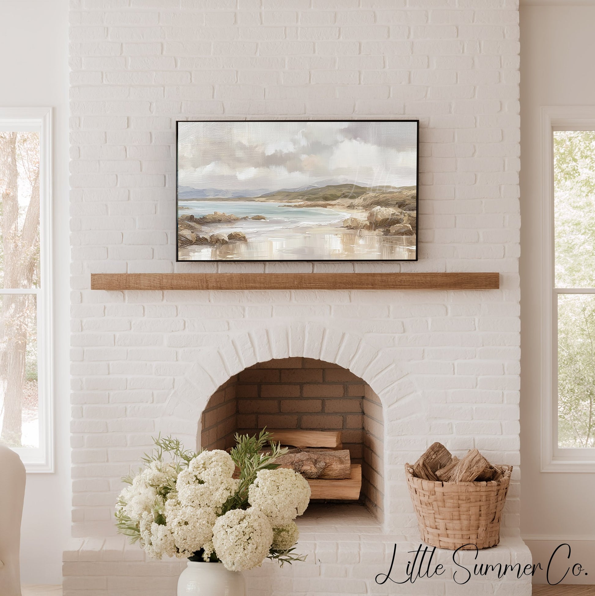 Rocky Coastal Bay Frame TV Art displayed on a TV