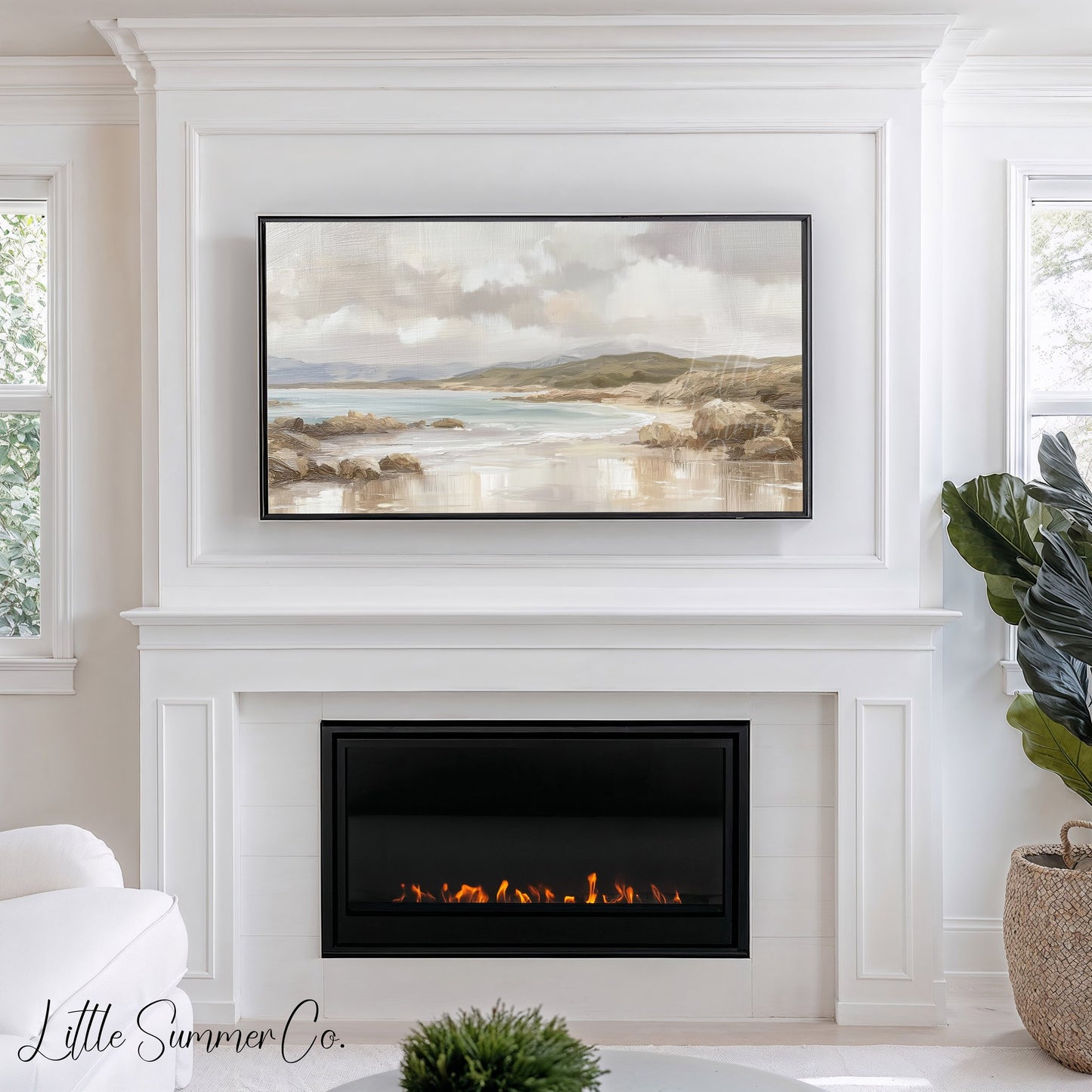Rocky Coastal Bay Frame TV Art displayed on a TV