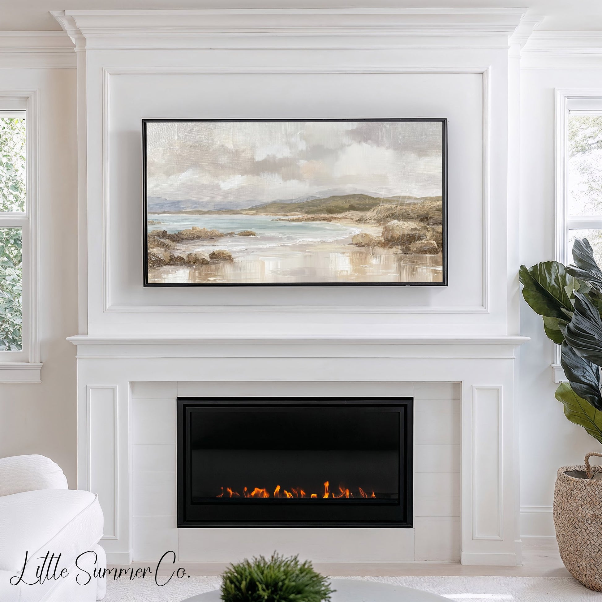 Rocky Coastal Bay Frame TV Art displayed on a TV