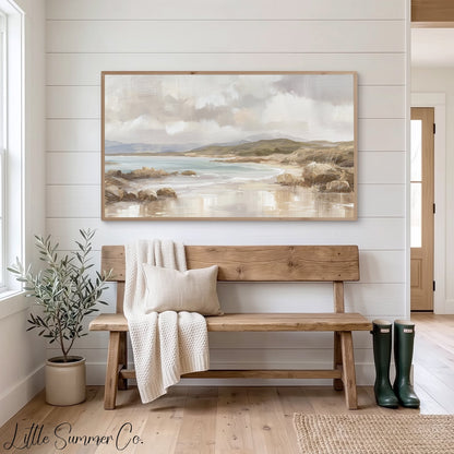Rocky Coastal Bay Frame TV Art displayed on a TV