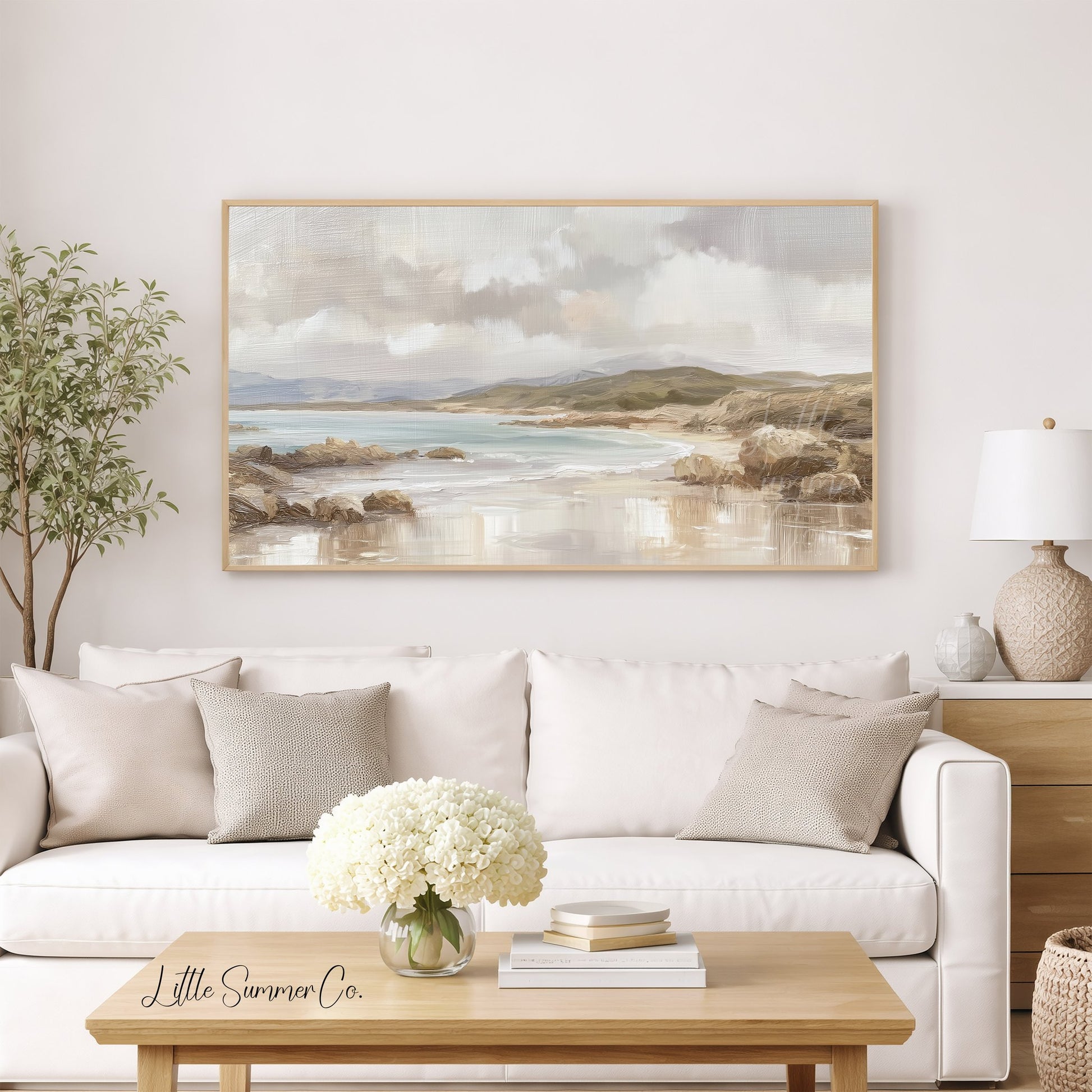 Rocky Coastal Bay Frame TV Art displayed on a TV