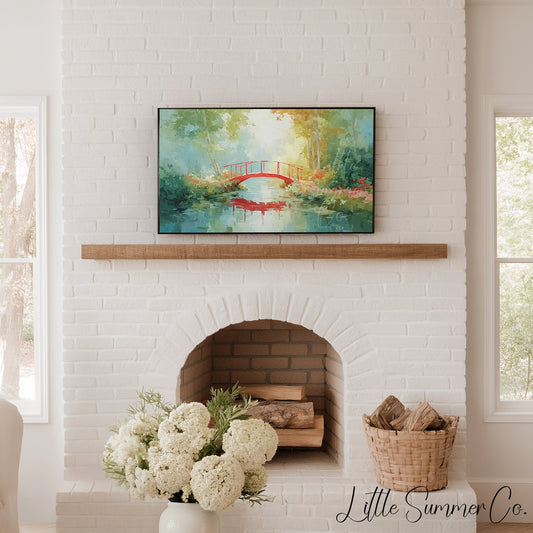 Red Bridge Frame TV Art displayed on a TV
