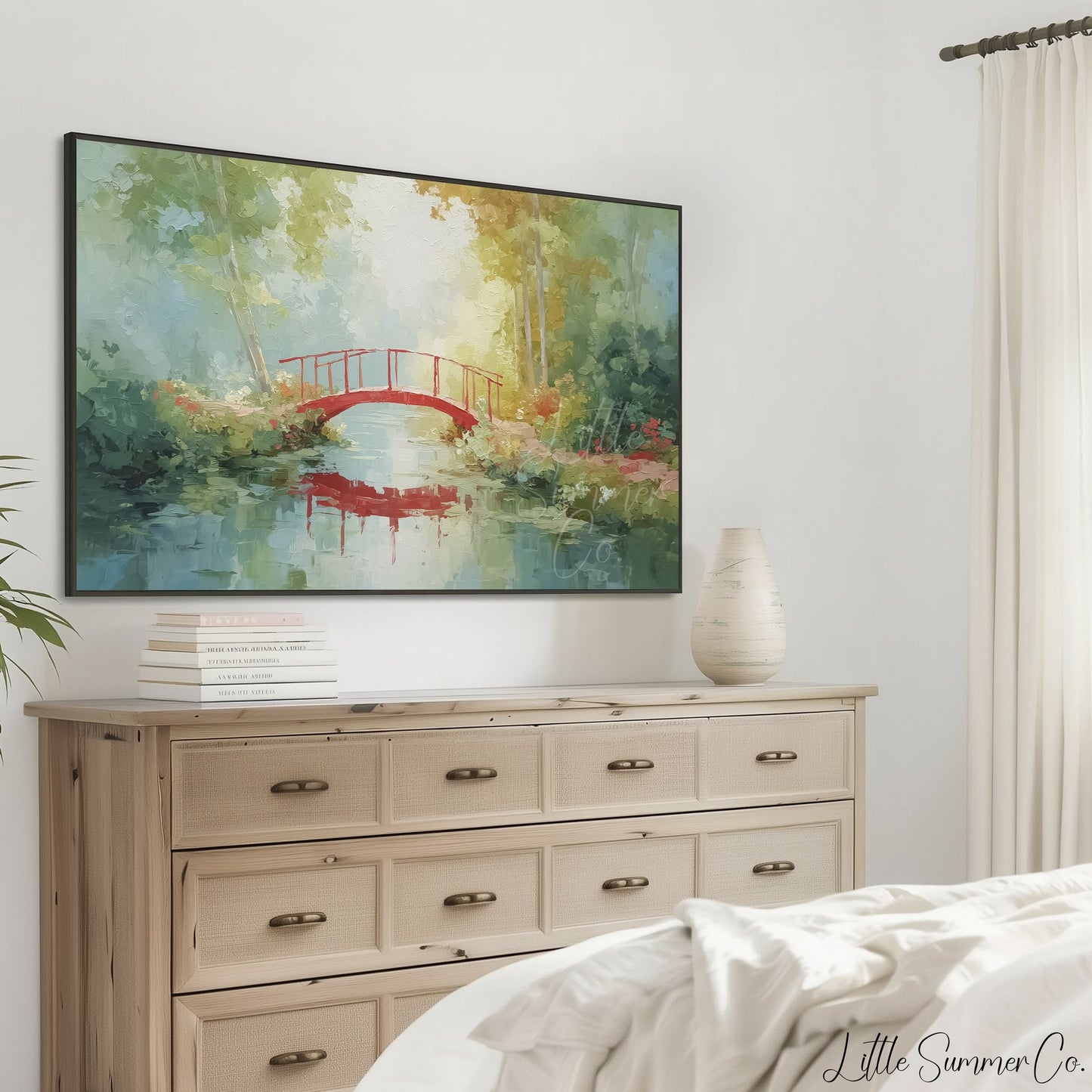 Red Bridge Frame TV Art displayed on a TV