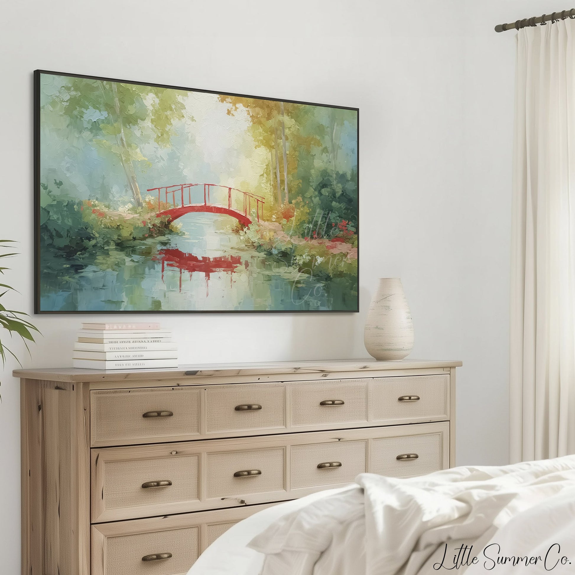 Red Bridge Frame TV Art displayed on a TV