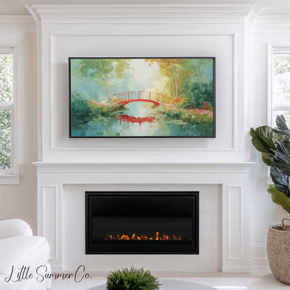 Red Bridge Frame TV Art displayed on a TV