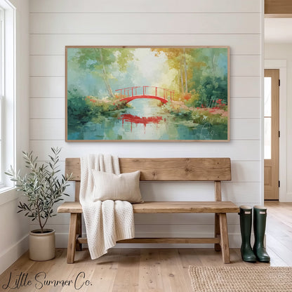Red Bridge Frame TV Art displayed on a TV