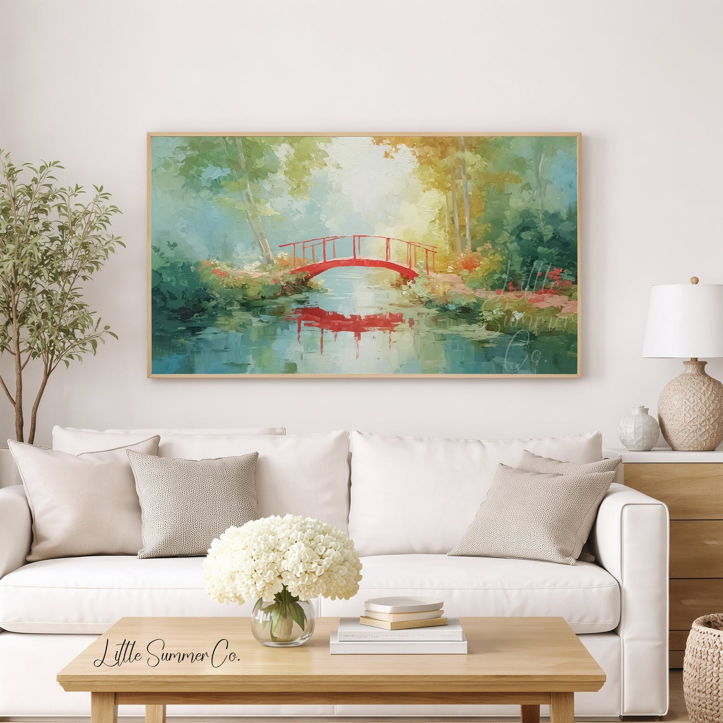Red Bridge Frame TV Art displayed on a TV