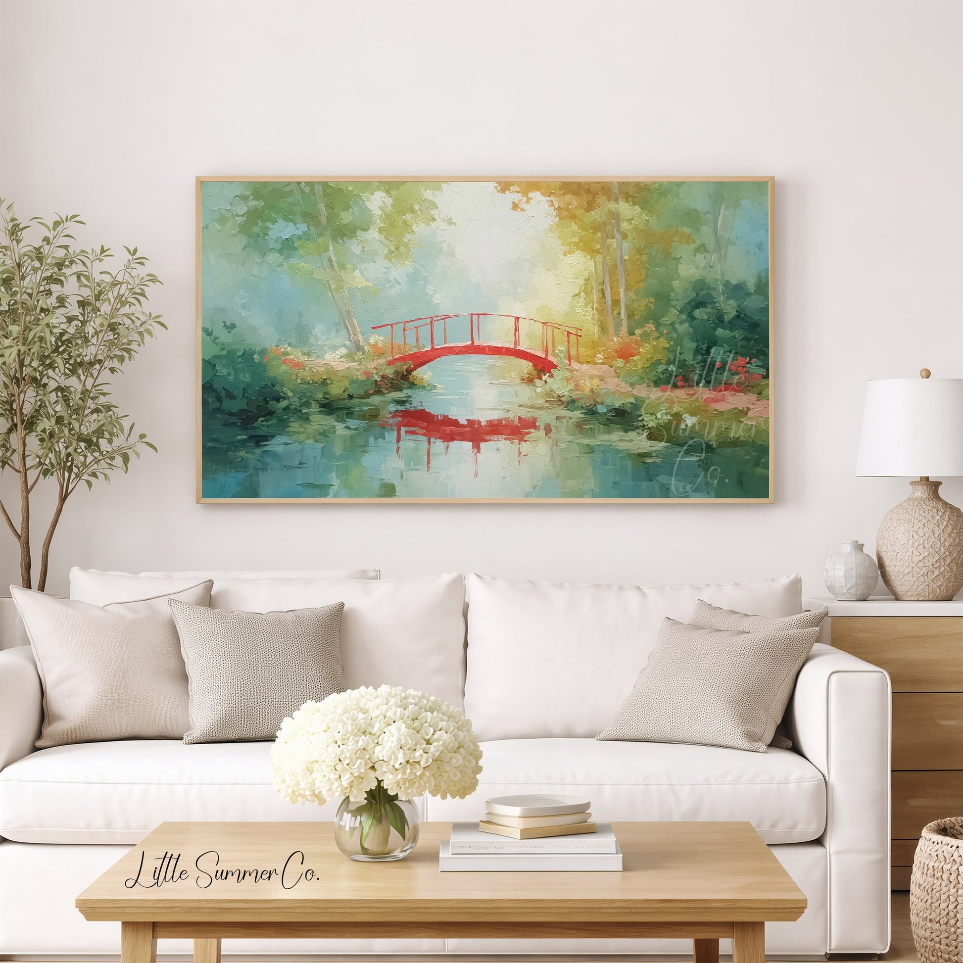 Red Bridge Frame TV Art displayed on a TV