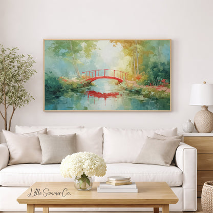 Red Bridge Frame TV Art displayed on a TV