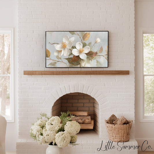 White Blossom Branches Frame TV Art displayed on a TV