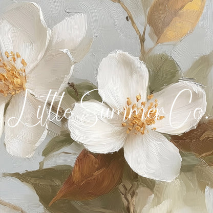 White Blossom Branches Frame TV Art displayed on a TV