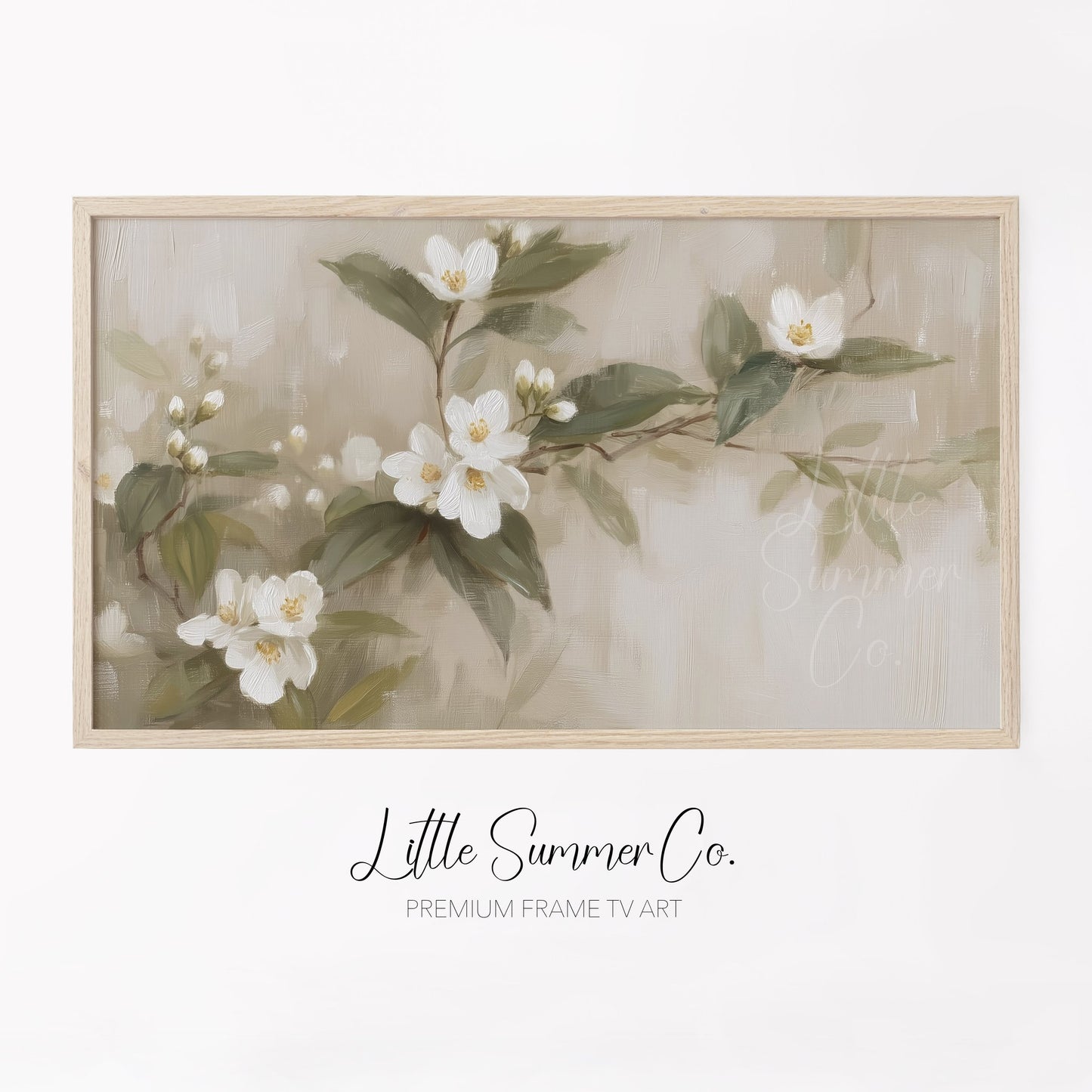 White Blossom Branch Frame TV Art displayed on a TV