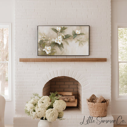 White Blossom Branch Frame TV Art displayed on a TV