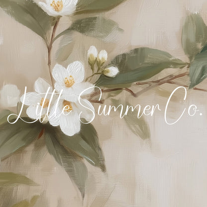 White Blossom Branch Frame TV Art displayed on a TV