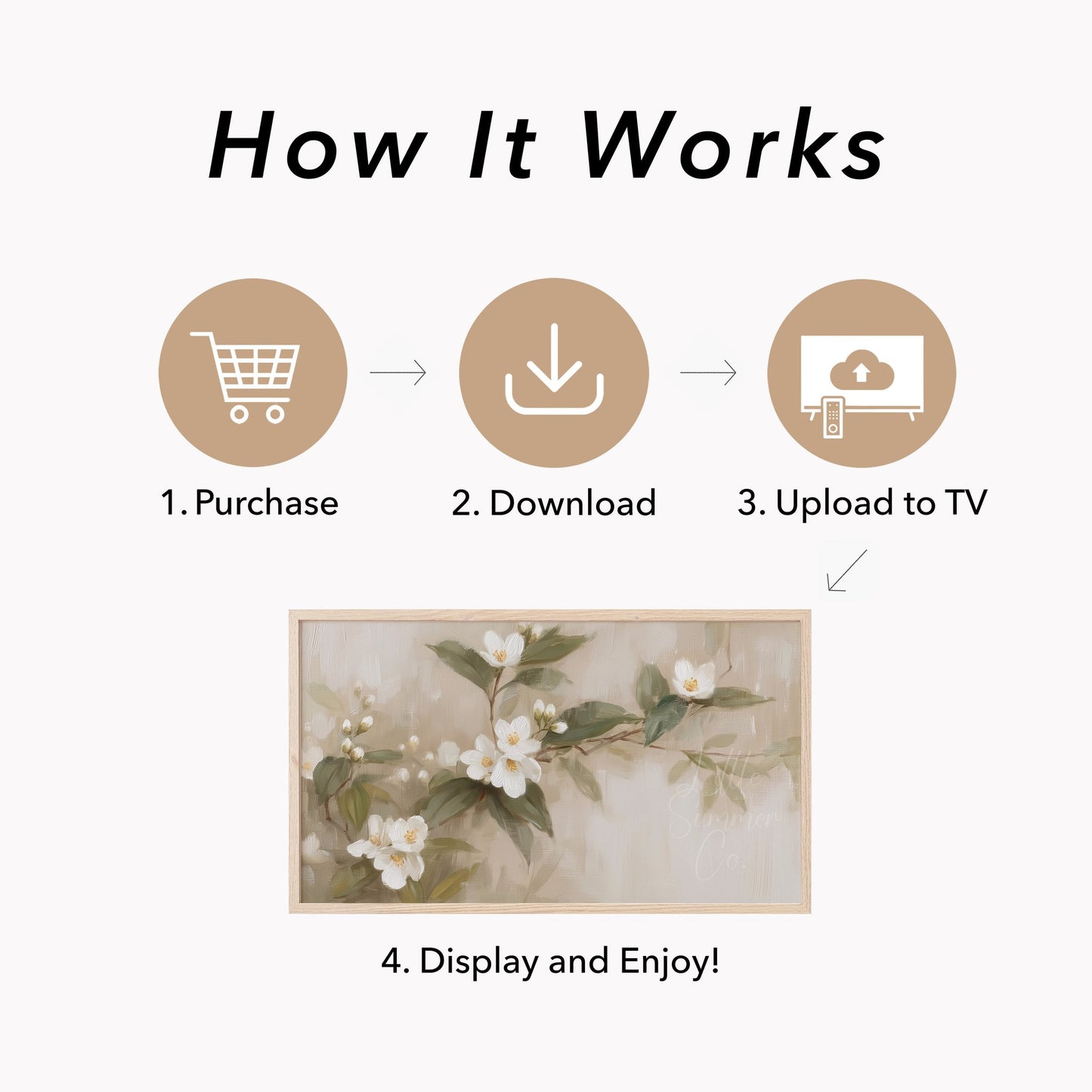 White Blossom Branch Frame TV Art displayed on a TV