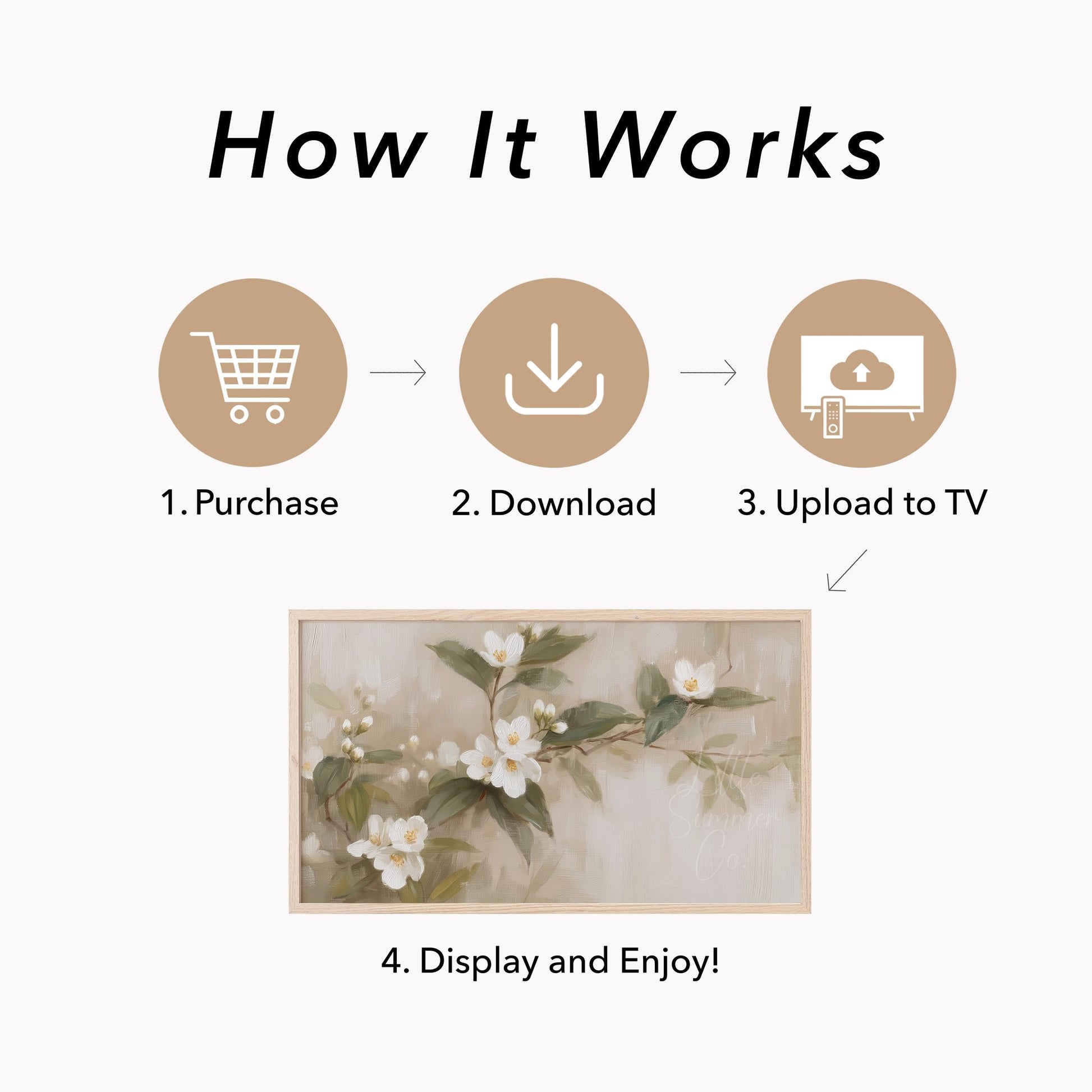 White Blossom Branch Frame TV Art displayed on a TV