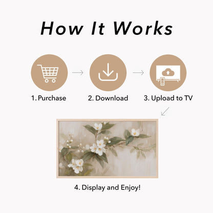 White Blossom Branch Frame TV Art displayed on a TV