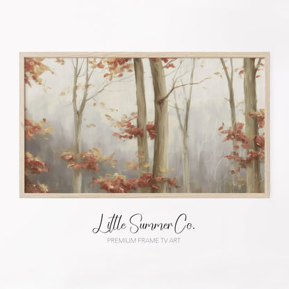 Misty Forest Trees Frame TV Art displayed on a TV