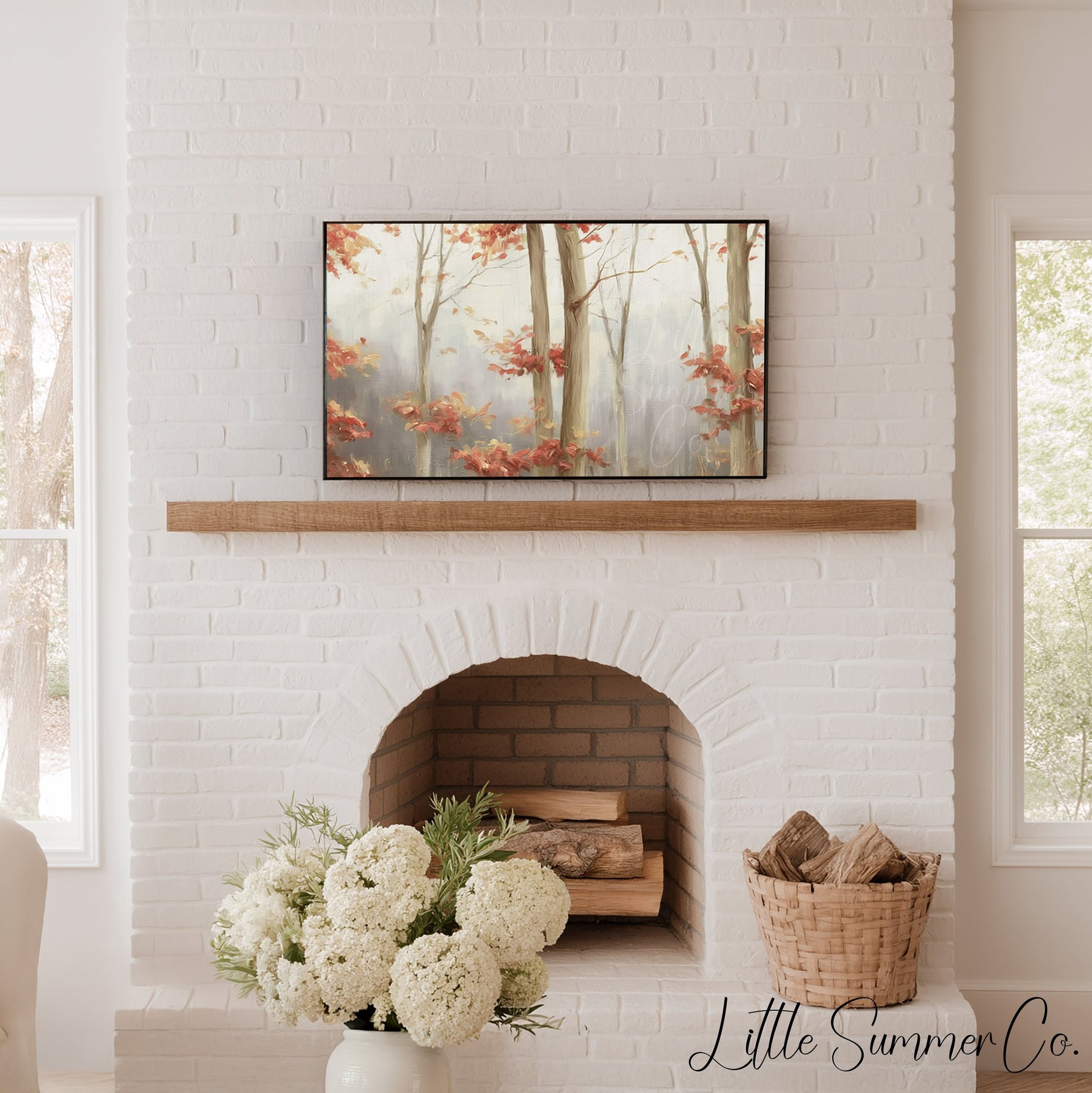 Misty Forest Trees Frame TV Art displayed on a TV
