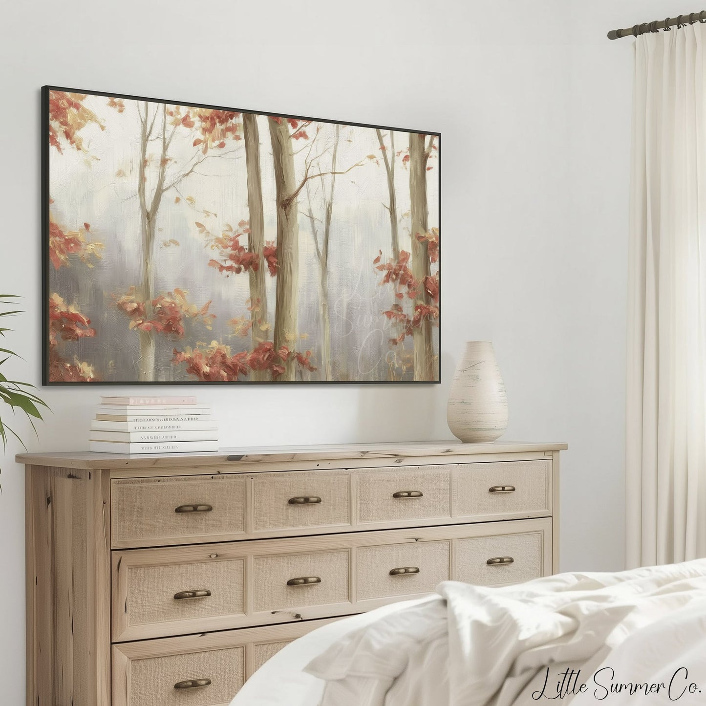 Misty Forest Trees Frame TV Art displayed on a TV