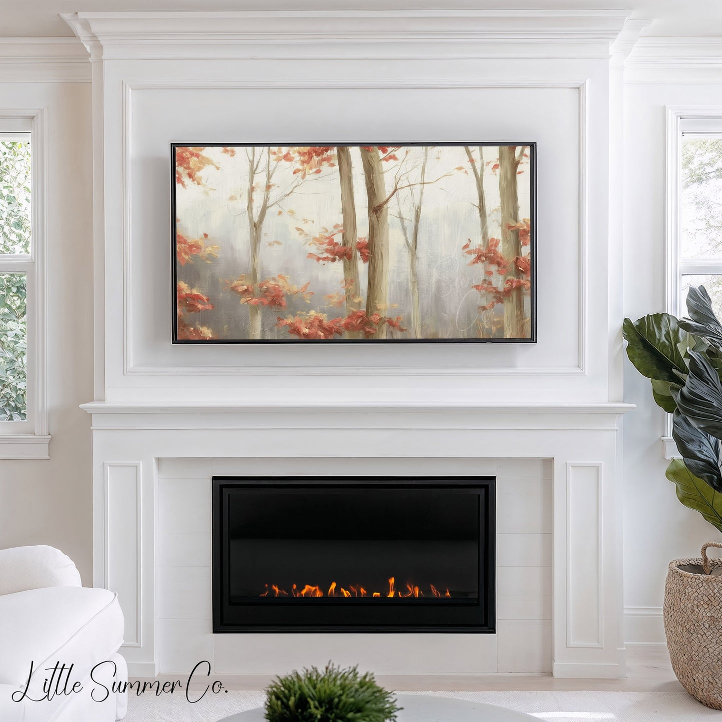 Misty Forest Trees Frame TV Art displayed on a TV