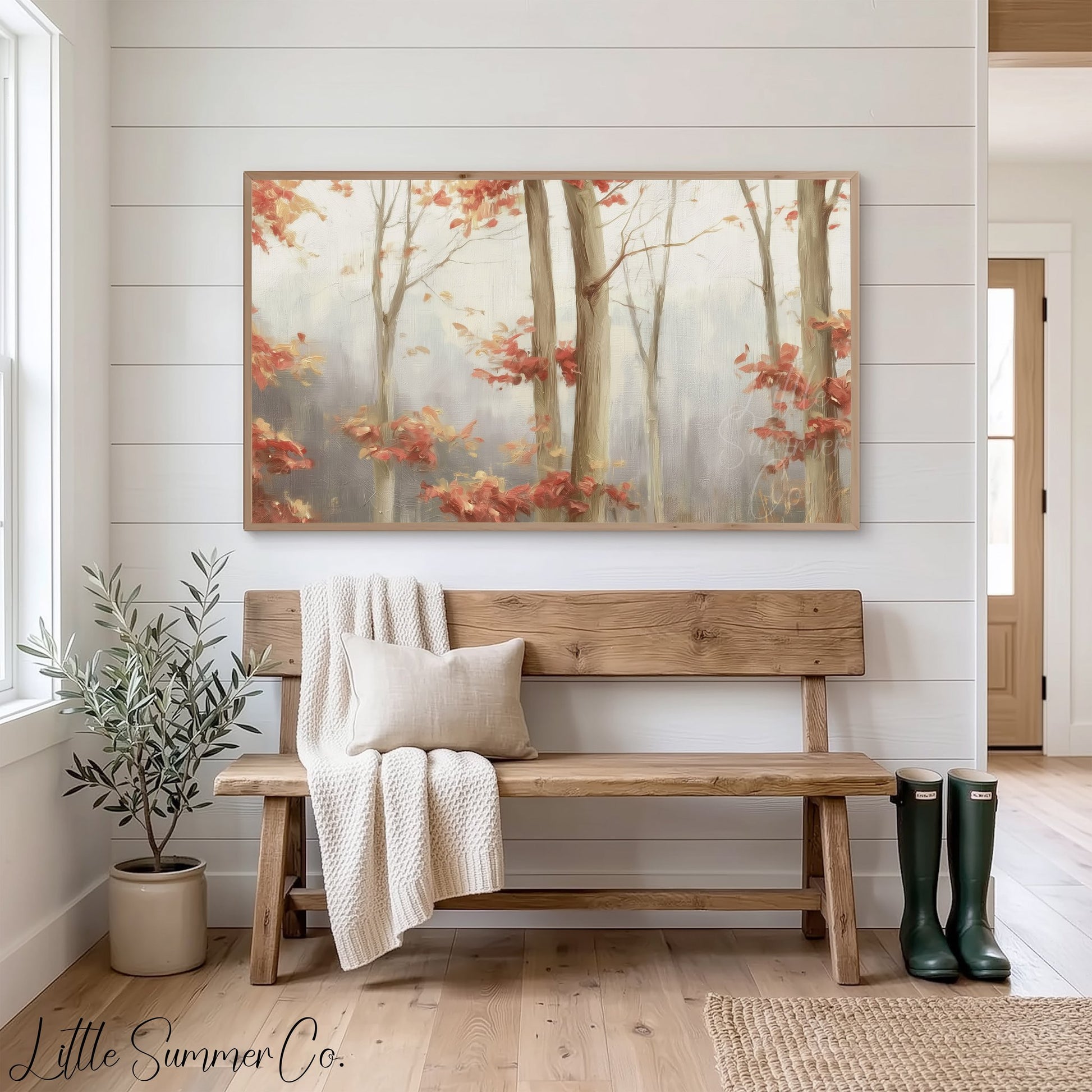 Misty Forest Trees Frame TV Art displayed on a TV