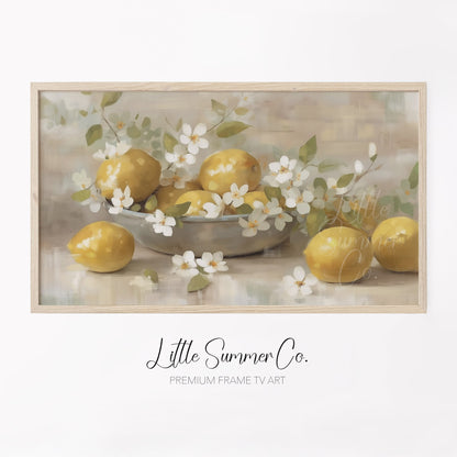 Lemons And Blossoms Frame TV Art displayed on a TV