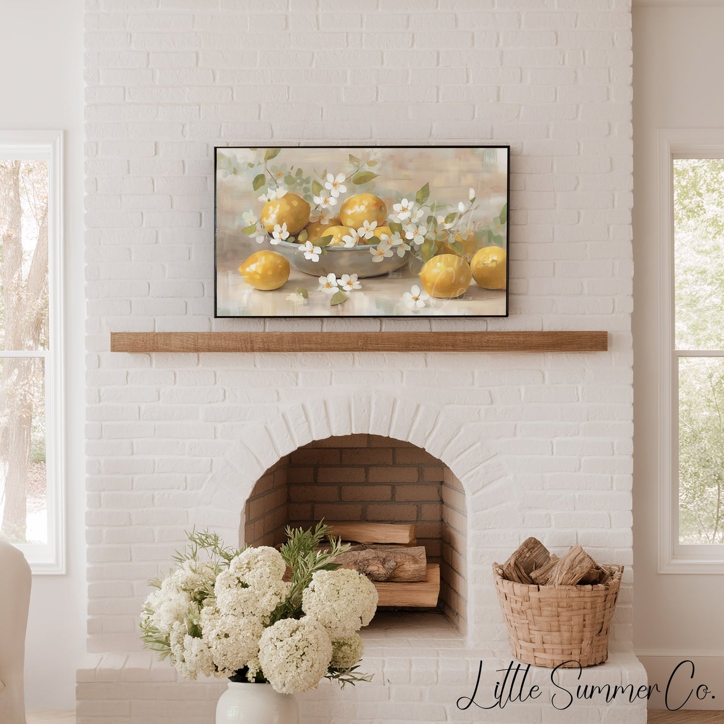 Lemons And Blossoms Frame TV Art displayed on a TV