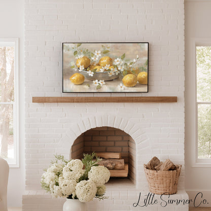 Lemons And Blossoms Frame TV Art displayed on a TV