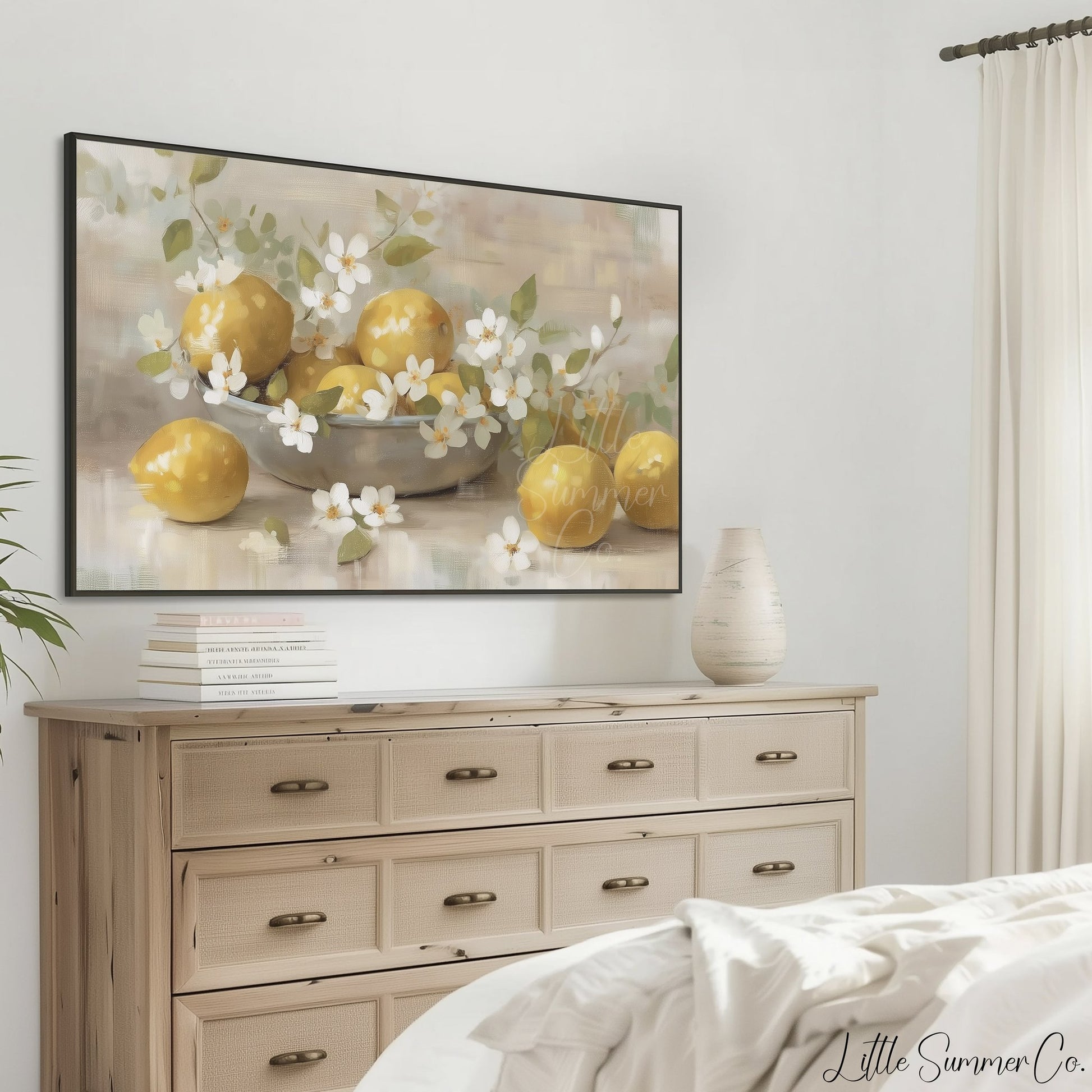 Lemons And Blossoms Frame TV Art displayed on a TV
