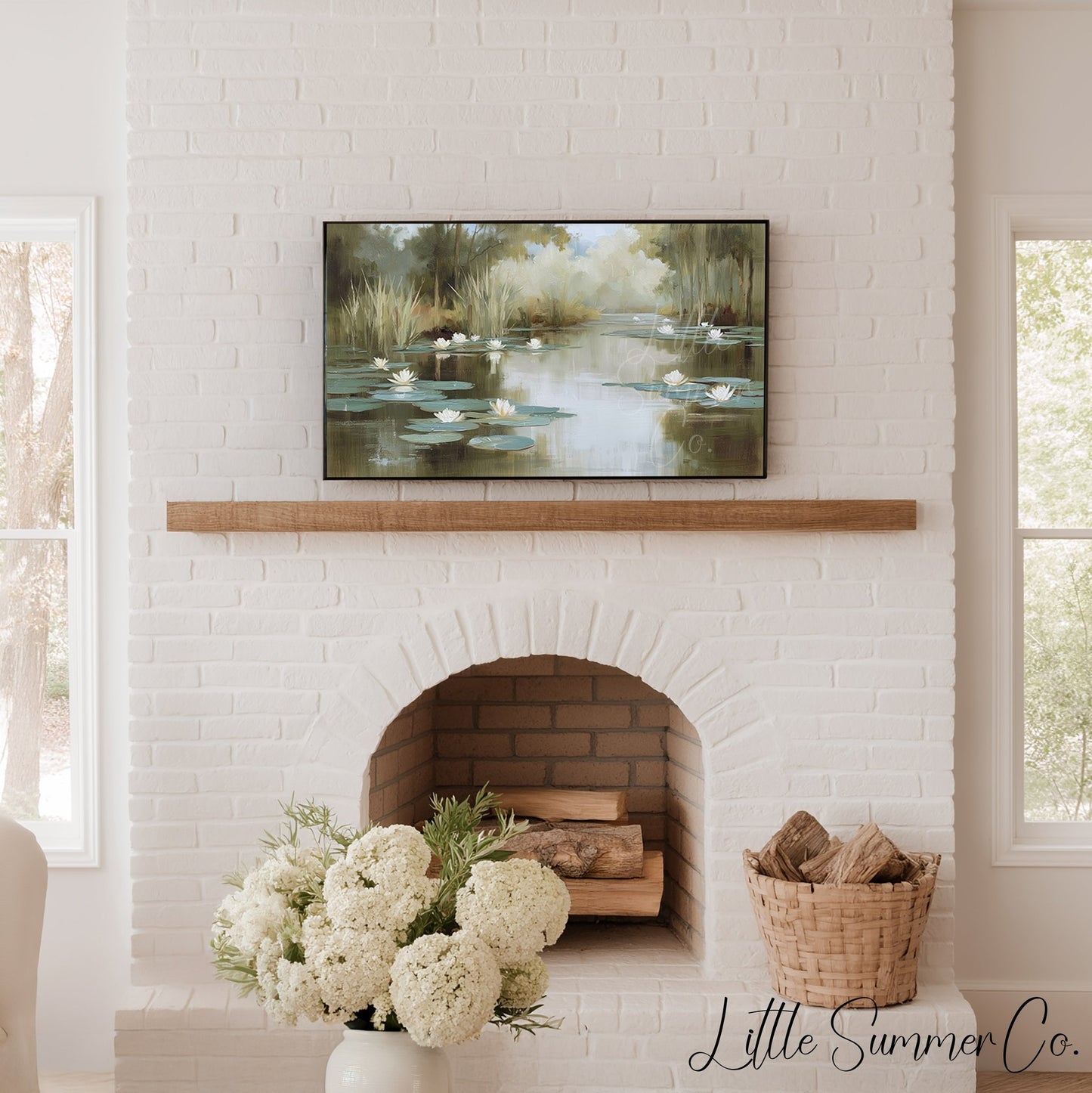 Misty Water Lily Pond Frame TV Art displayed on a TV