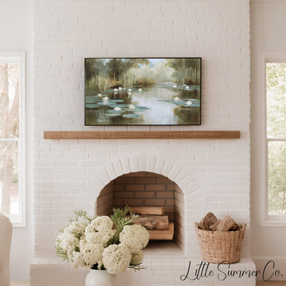 Misty Water Lily Pond Frame TV Art displayed on a TV