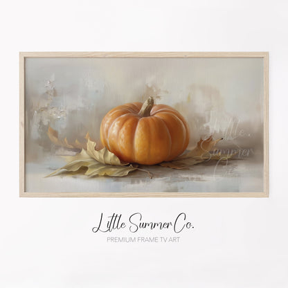 Pumpkin And Leaves Frame TV Art displayed on a TV