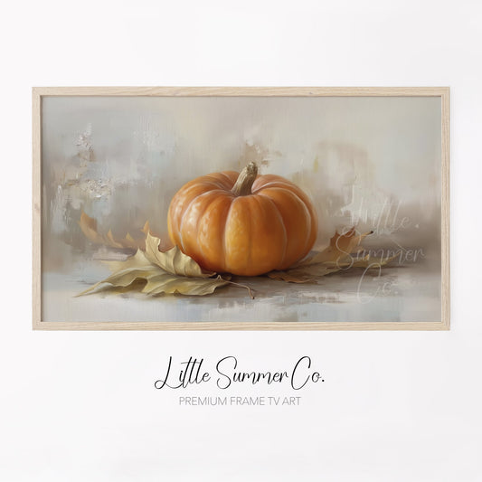 Pumpkin And Leaves Frame TV Art displayed on a TV