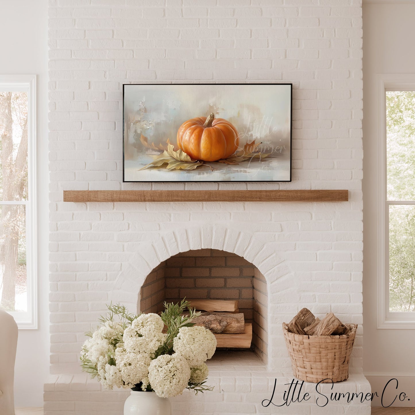 Pumpkin And Leaves Frame TV Art displayed on a TV