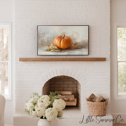 Pumpkin And Leaves Frame TV Art displayed on a TV