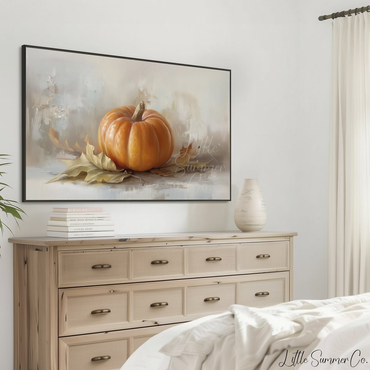 Pumpkin And Leaves Frame TV Art displayed on a TV