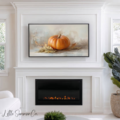 Pumpkin And Leaves Frame TV Art displayed on a TV