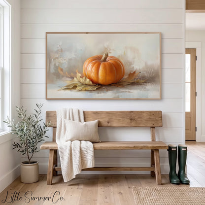 Pumpkin And Leaves Frame TV Art displayed on a TV