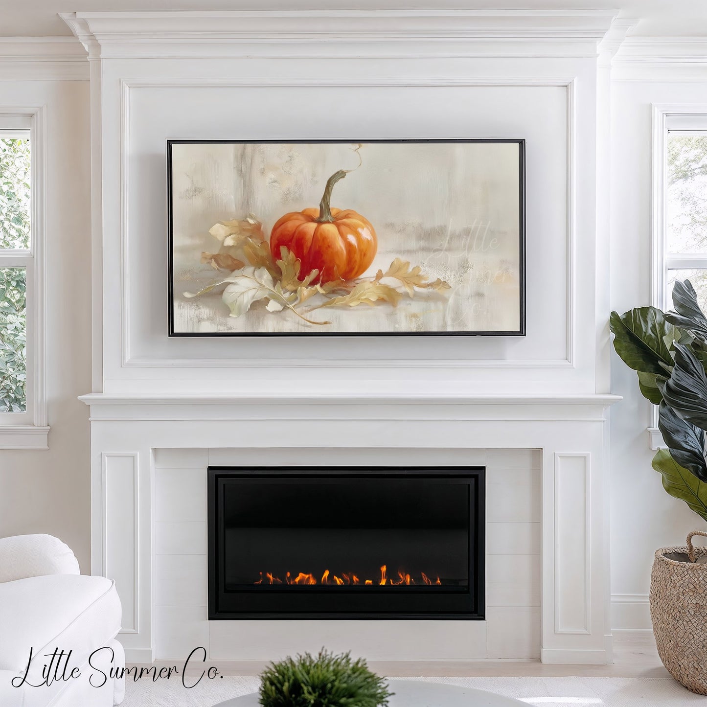 Autumn Pumpkin Frame TV Art displayed on a TV