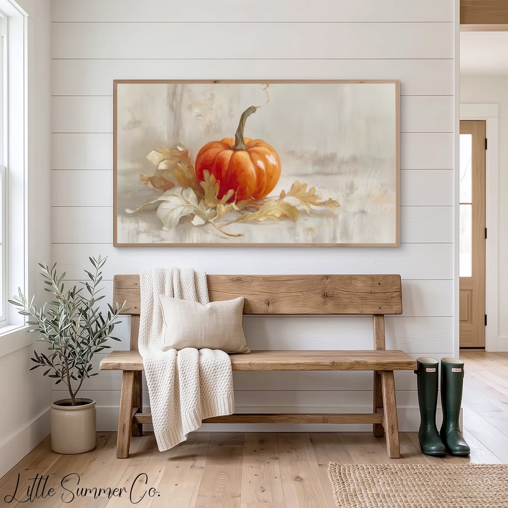 Autumn Pumpkin Frame TV Art displayed on a TV