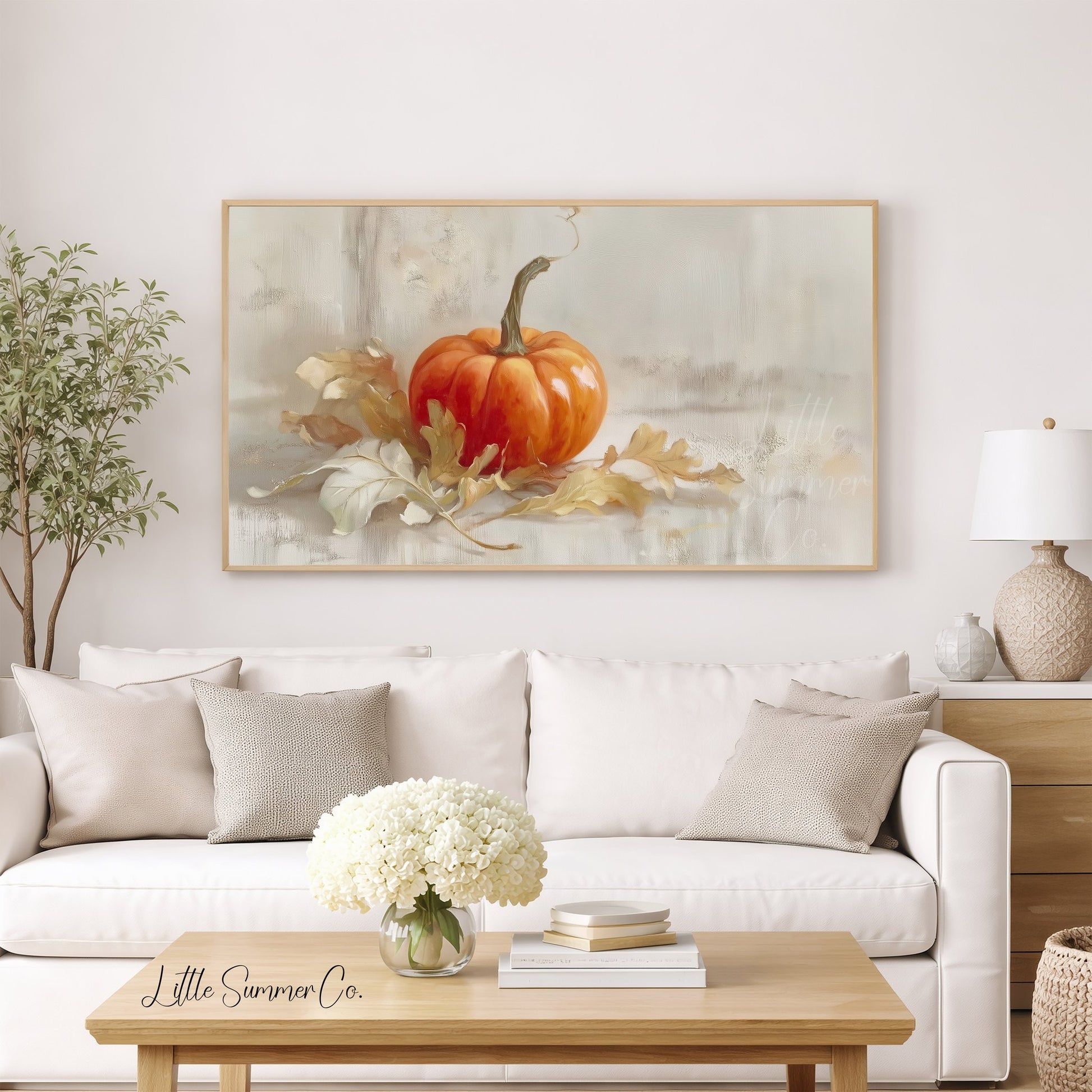 Autumn Pumpkin Frame TV Art displayed on a TV