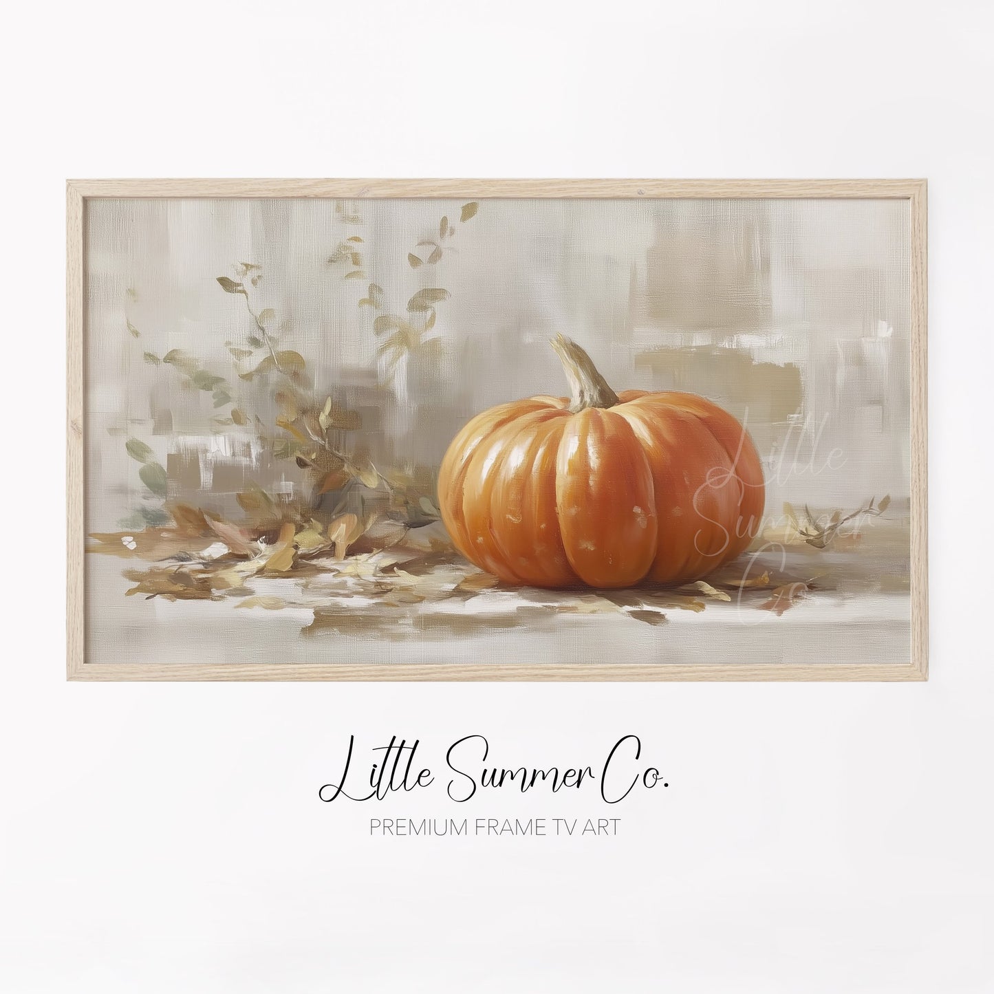 Pumpkin With Leaves Frame TV Art displayed on a TV