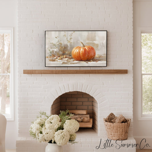 Pumpkin With Leaves Frame TV Art displayed on a TV