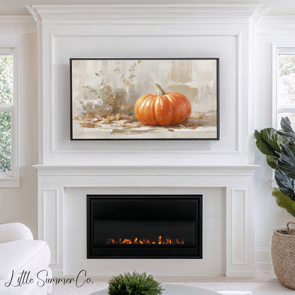 Pumpkin With Leaves Frame TV Art displayed on a TV